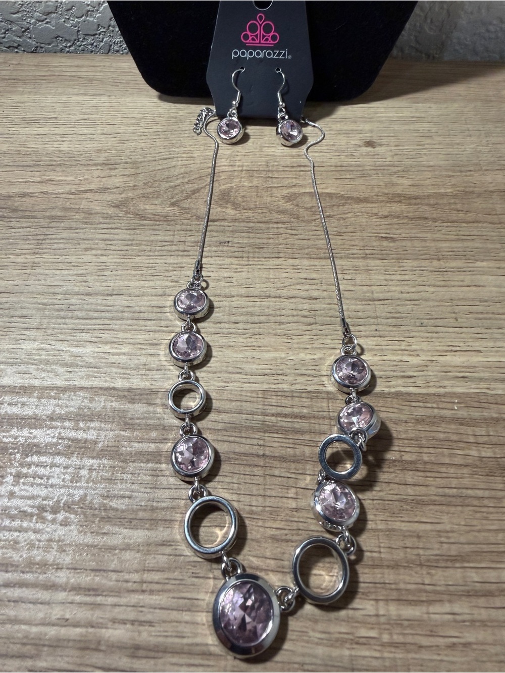 paparazzi Silver-Tone Necklace & Earrings with Light Pink Gems